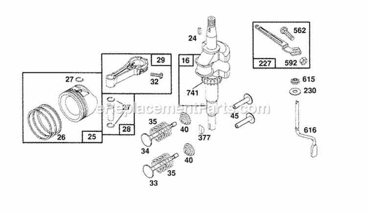 Crankshaft Piston Group Diagram and Parts List for 124882-3424-02  Briggs and Stratton Engine